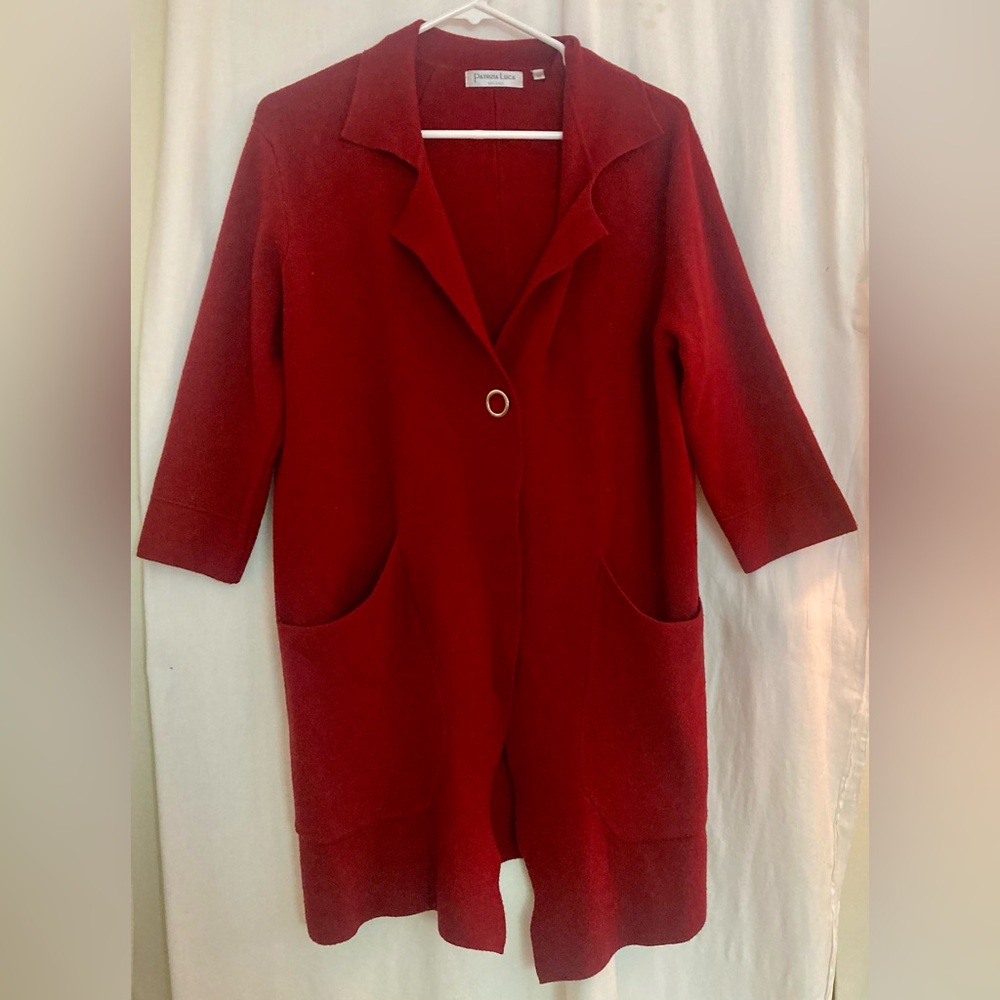 Patrizia Luca Burgundy Sweater Cardigan Coat Size M